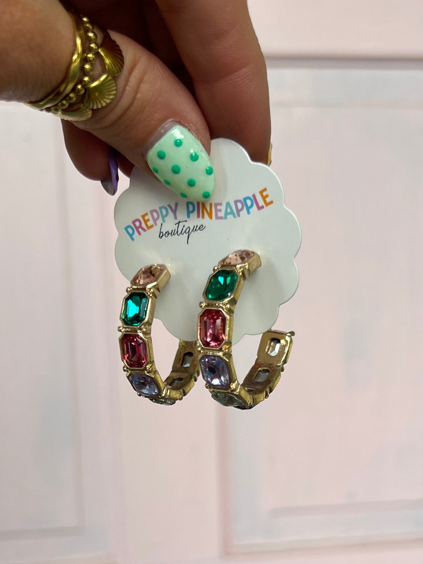 Emerald Shape Metal Hoops - Multi