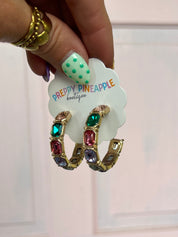 Emerald Shape Metal Hoops - Multi