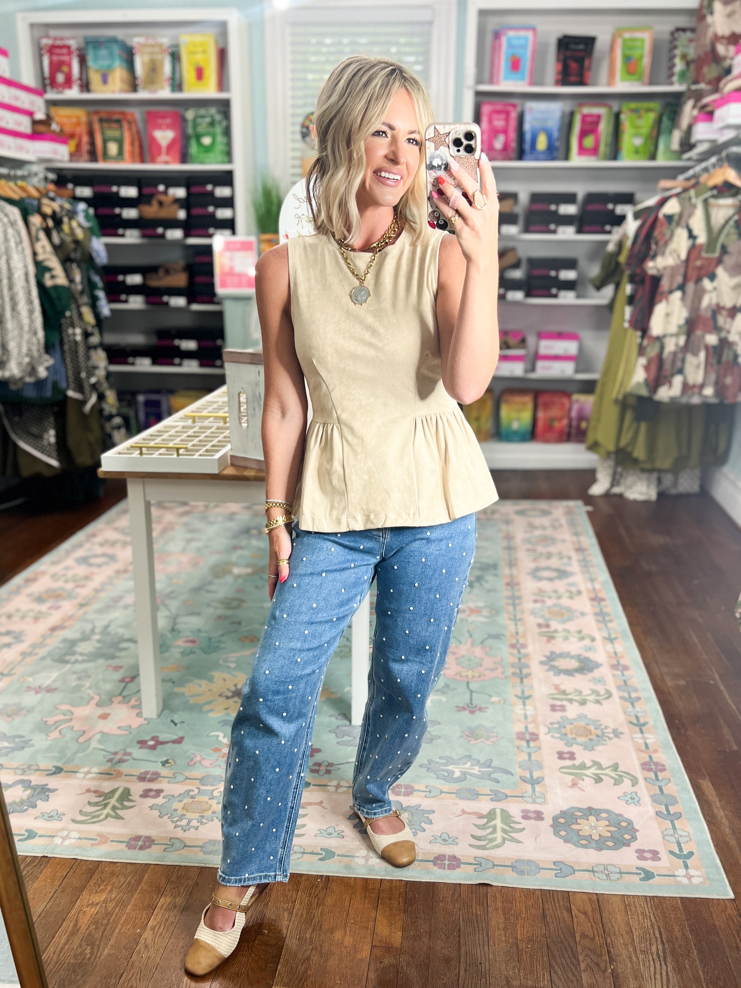 Make My Day Sleeveless Peplum Top - Beige