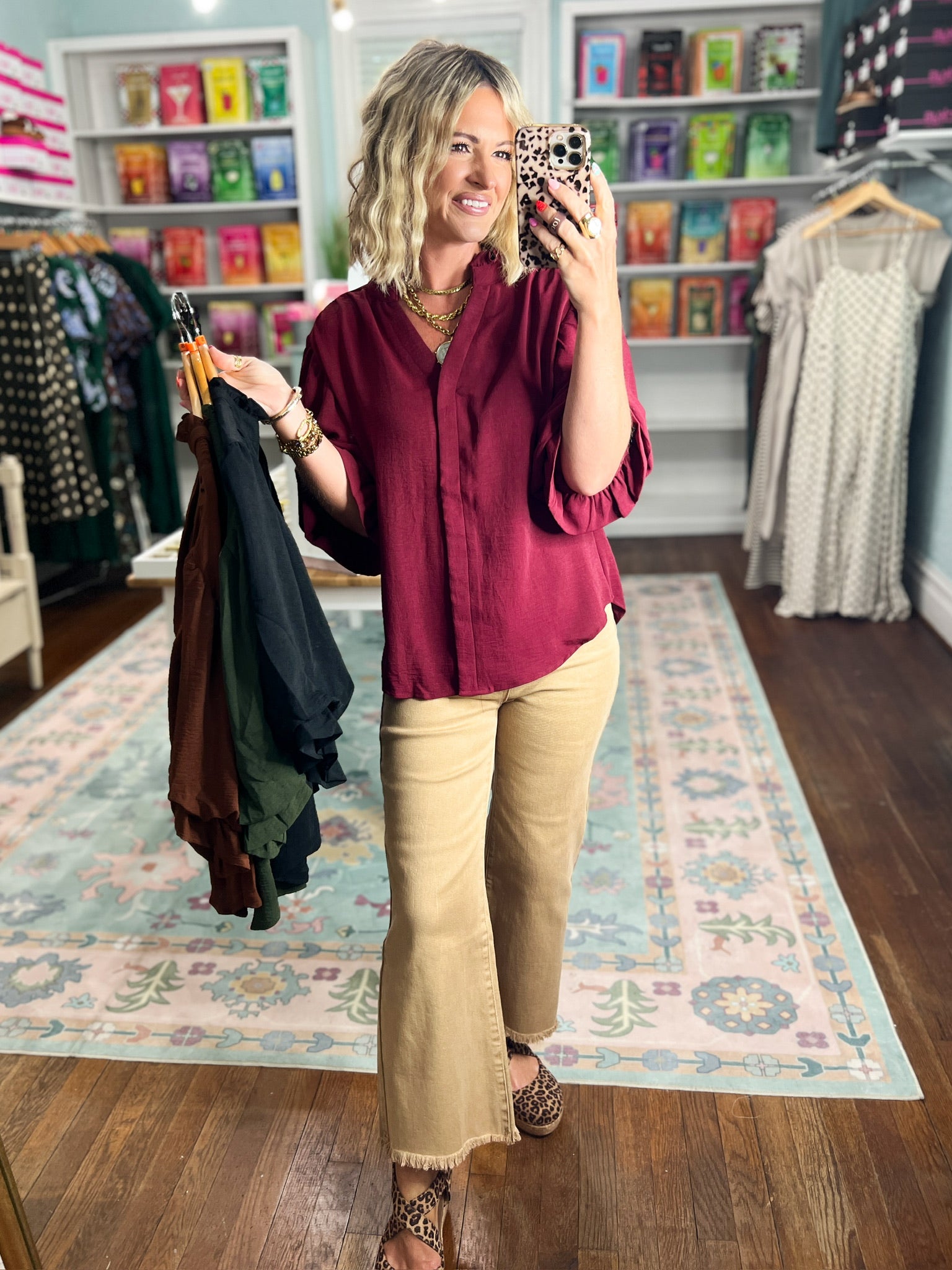 Visions of You  Balloon Sleeve Blouse - Burgundy