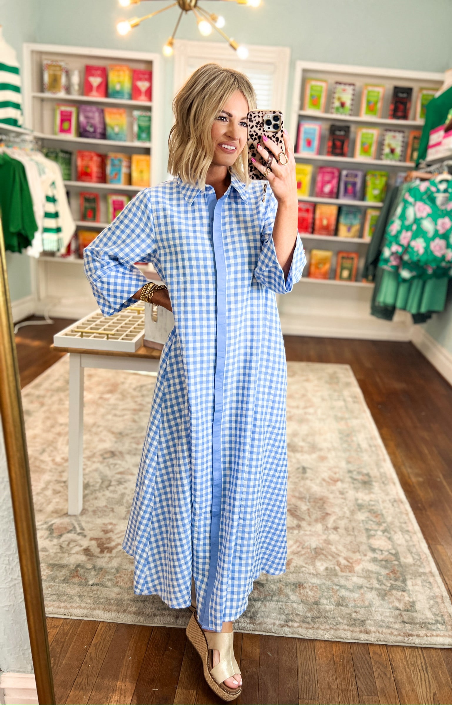 Little Moments Gingham Midi Dress - Blue