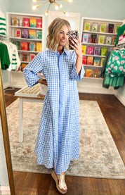 Little Moments Gingham Midi Dress - Blue