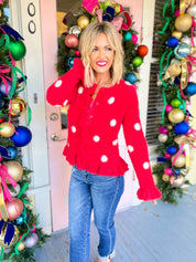 Full of Cheer Fuzzy Dot Sweater Cardigan