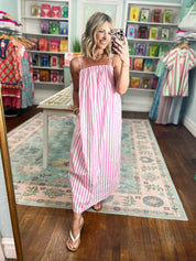 Mimosas and Mingle Striped Midi Dress