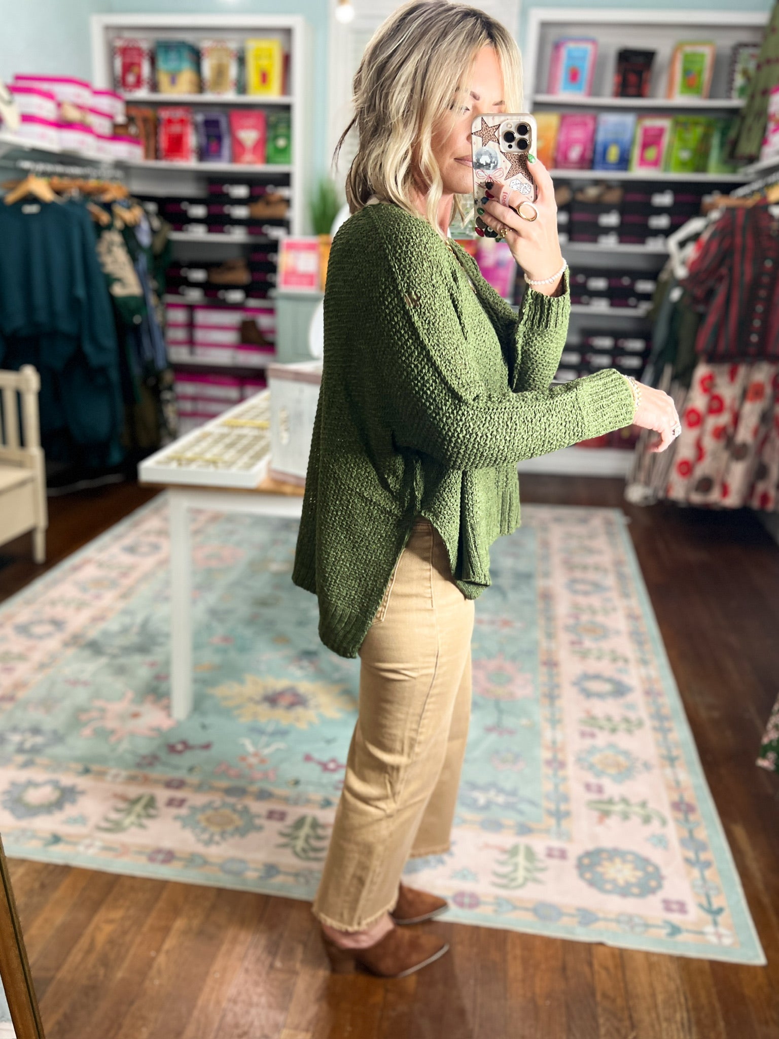 Why Not Dolman Sleeve Sweater Top - Lt. Olive