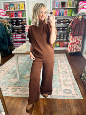 Polished Path Dolman Sleeve Top And Pant Set - Brown