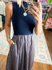Classic Composition Midi Dress- Navy