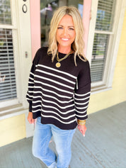 Sucker For You Striped Sweater - Black