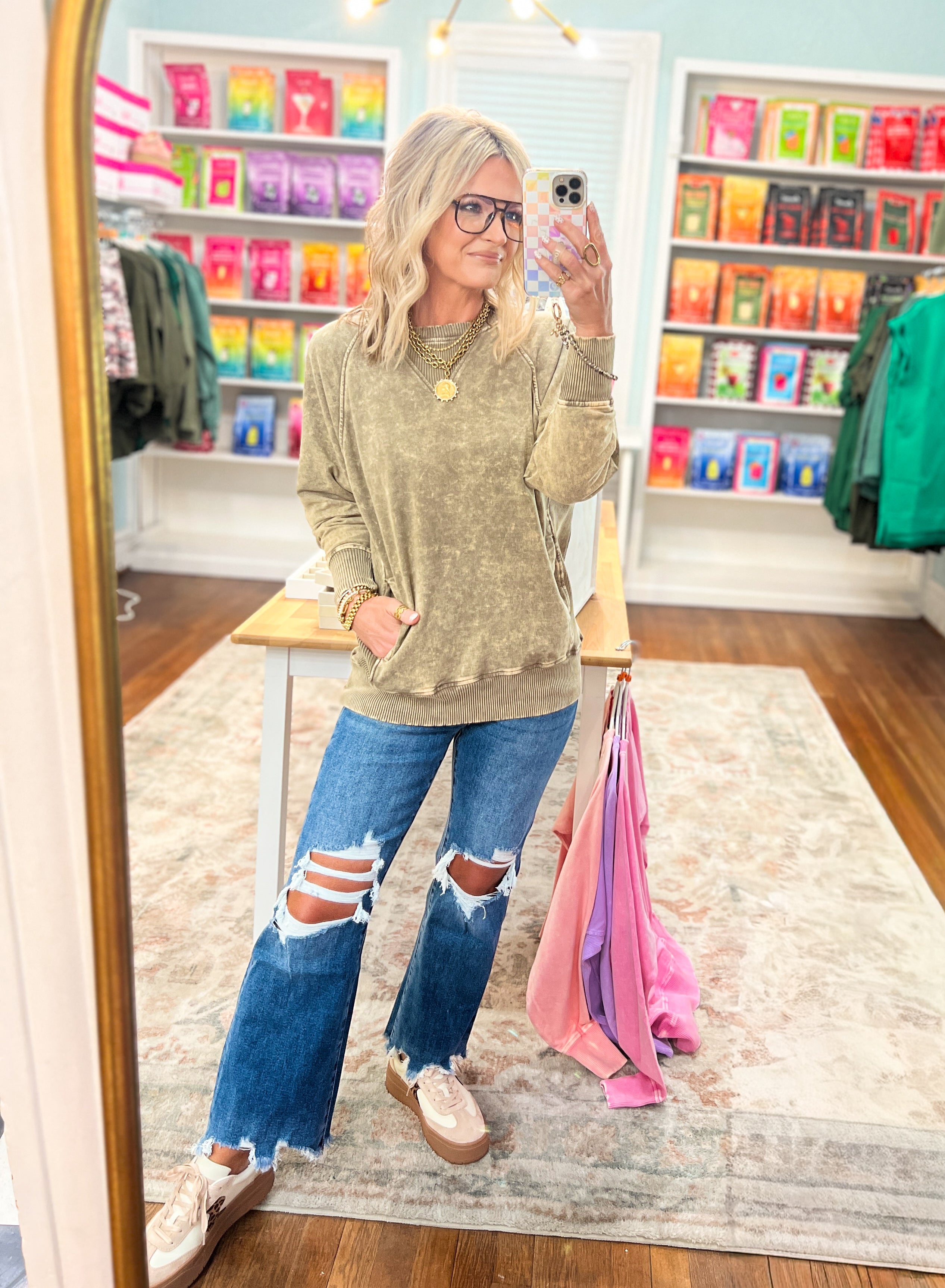 Carefree Charm French Terry Pullover - Mocha