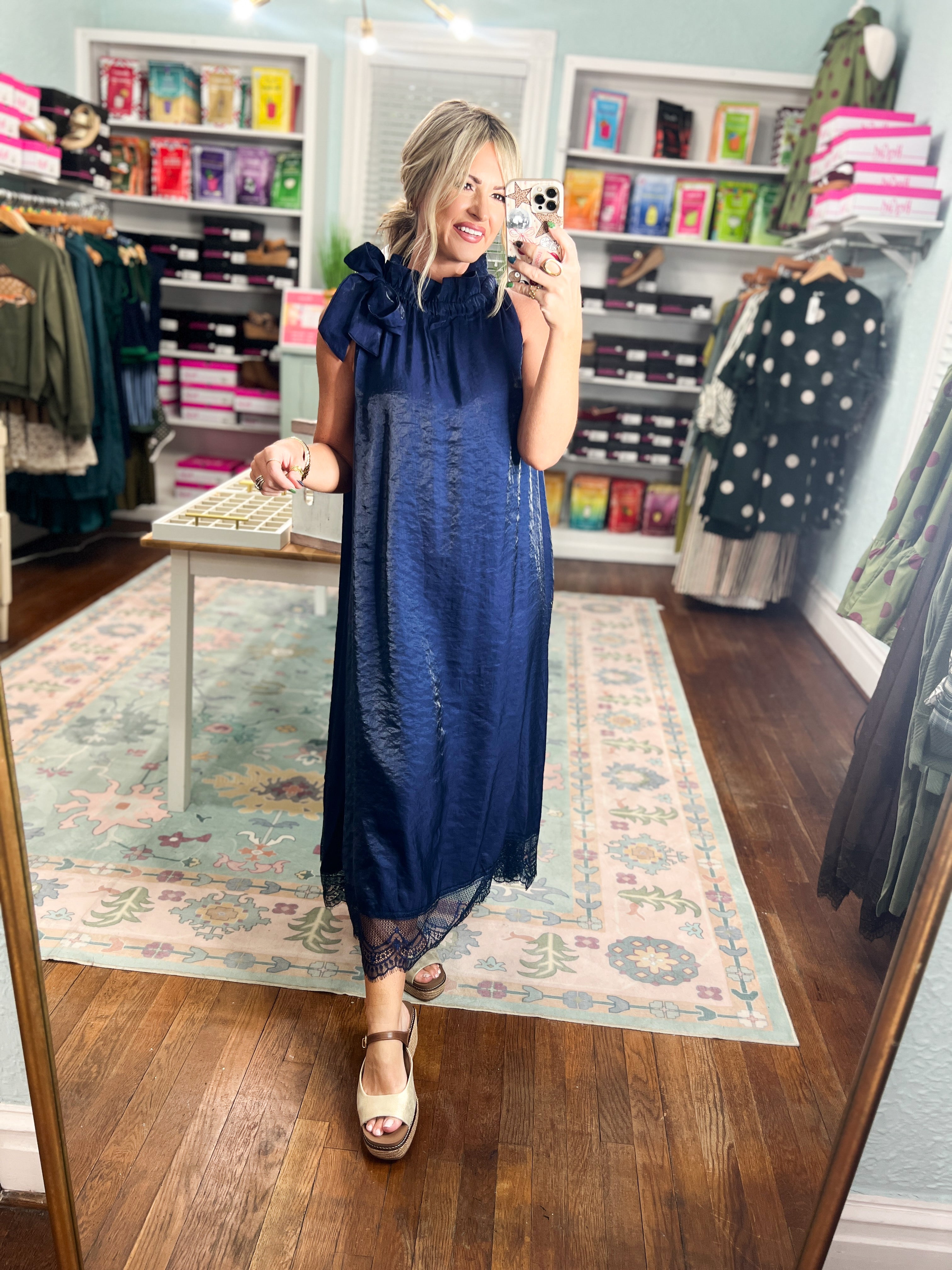 Beautiful Balance Lace Trim Midi Dress - Navy