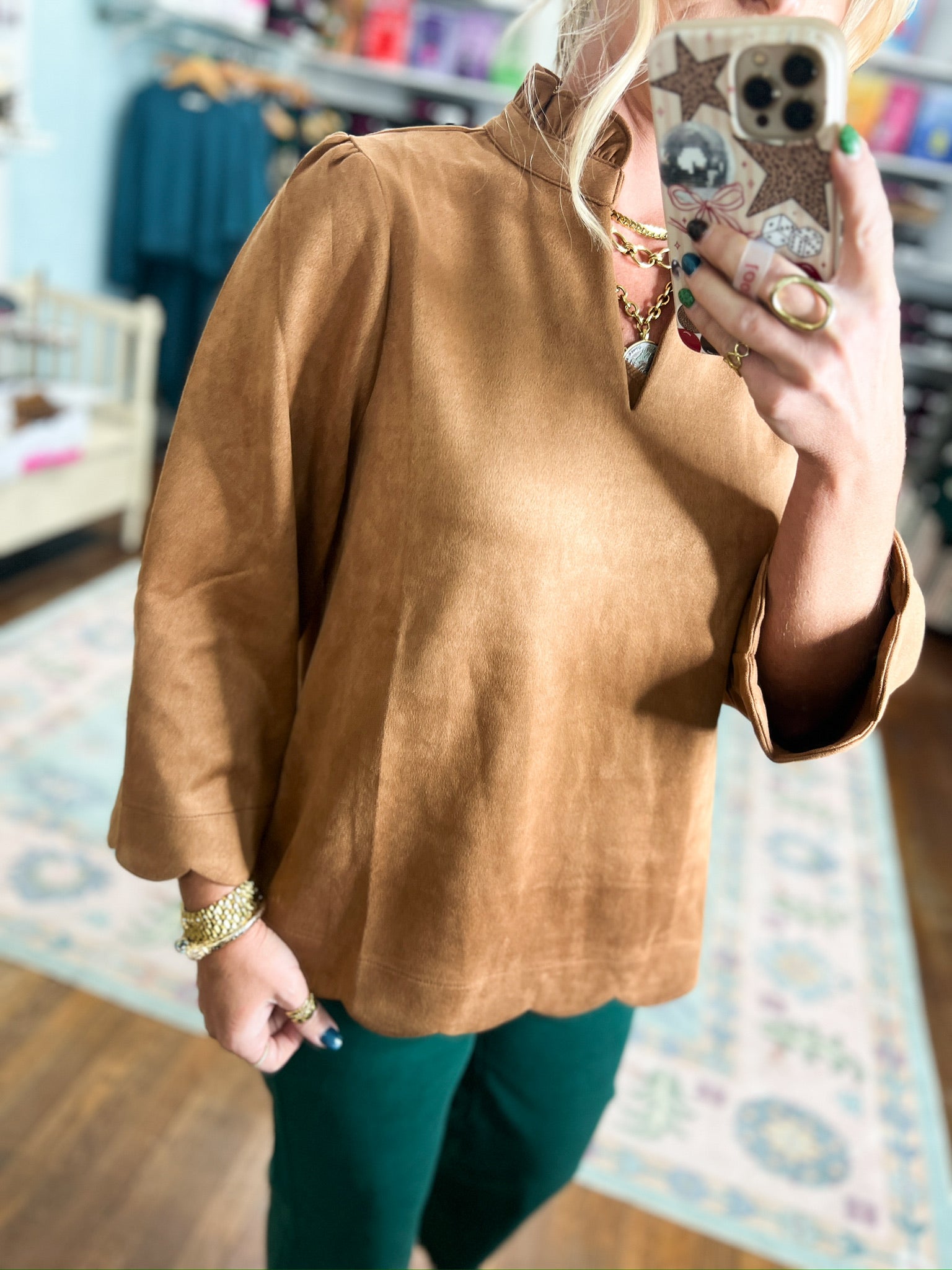 Places To Be Faux Suede Top - Camel