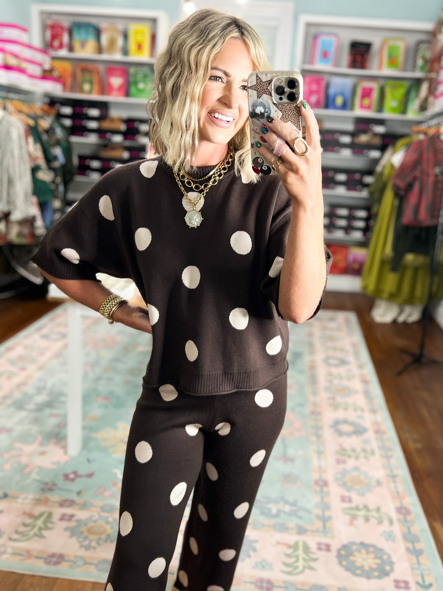 Polka Party Sweater TOP - Brown