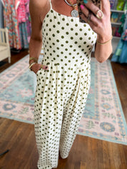 Timeless Polka Dot  Wide-Leg Jumpsuit - Cream/Moss