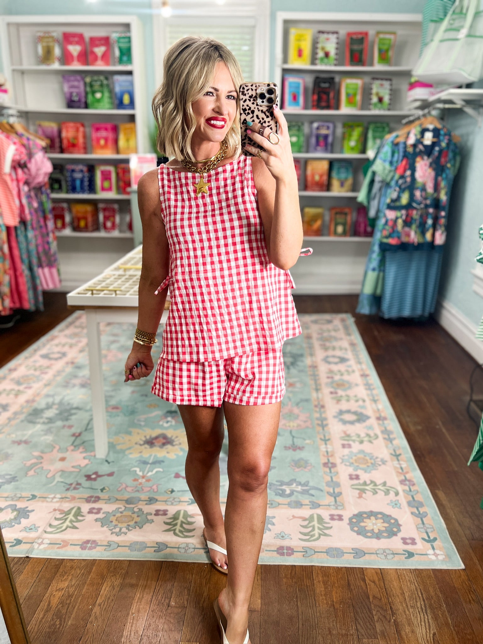 Live the Life Gingham Shorts Set -Red