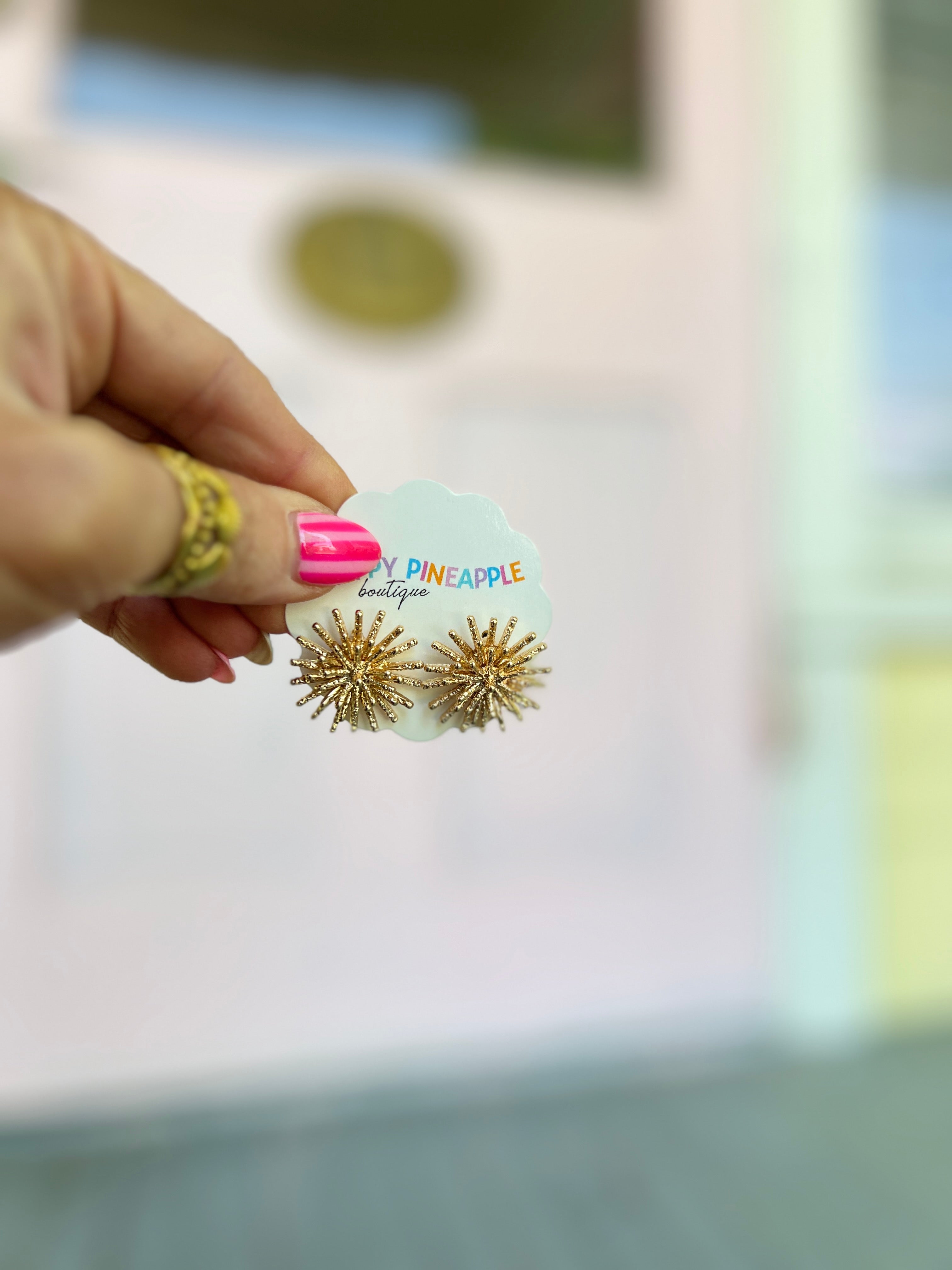 Textured Sunburst Metal Earrings