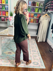 Visions of You  Balloon Sleeve Blouse - Olive