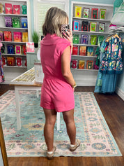 Let's Go Girls Sleeveless Romper - Brink Pink