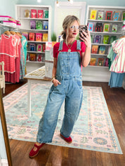 Just Ask Mineral Washed Barrel Leg Overalls