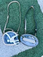 Clear crossbody bag set with football helmet design and adjustable shoulder straps