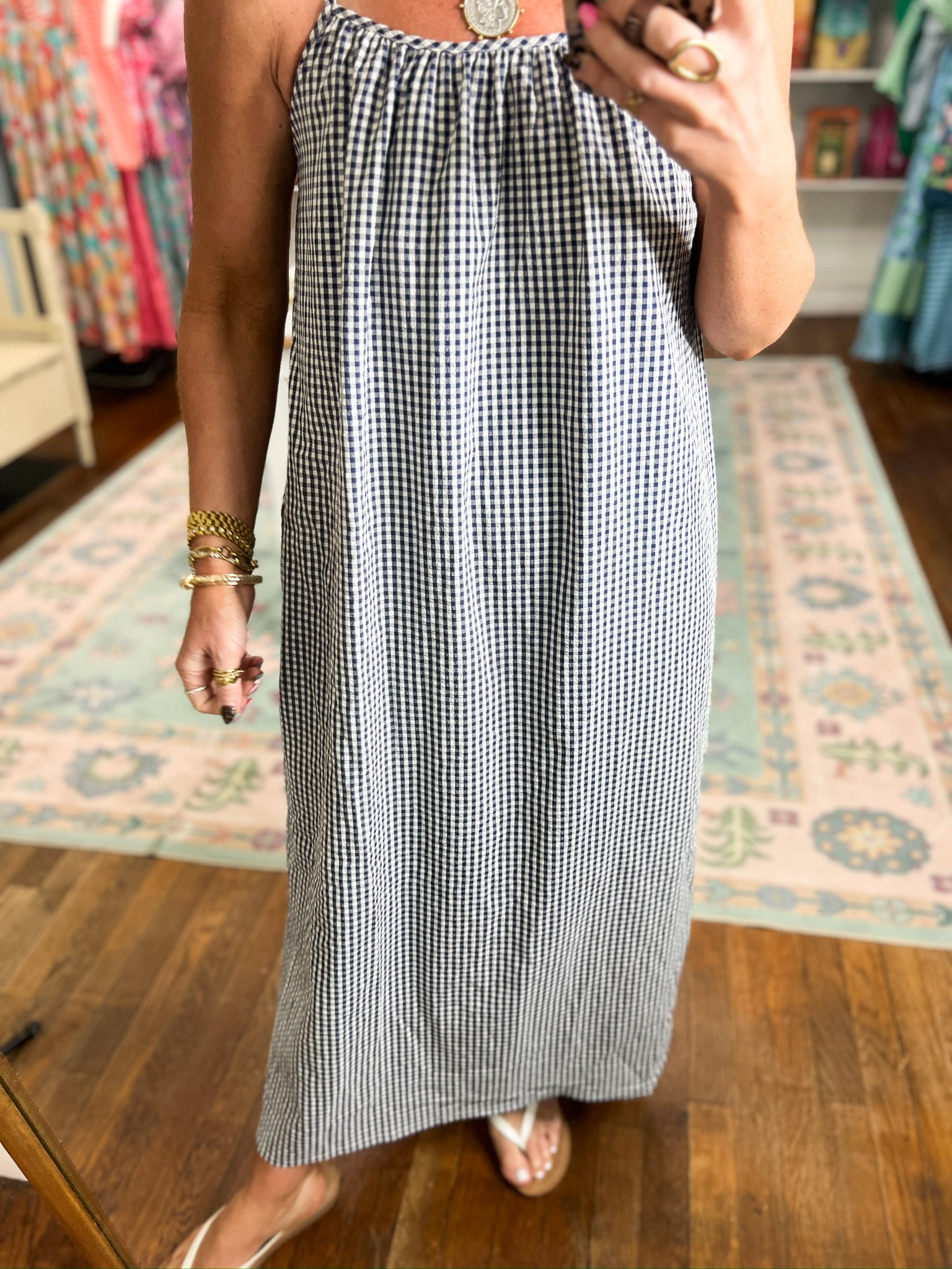 Completely Charming Gingham Cami Maxi Dress-Navy