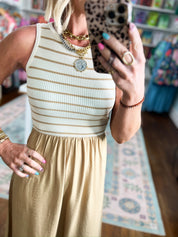 Let's See Mixed Media Midi Dress - Lt. Khaki