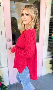 Right Down The Middle Dolman Top - Dk. Red