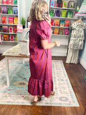 Never Giving Up Striped Midi Dress - Plum