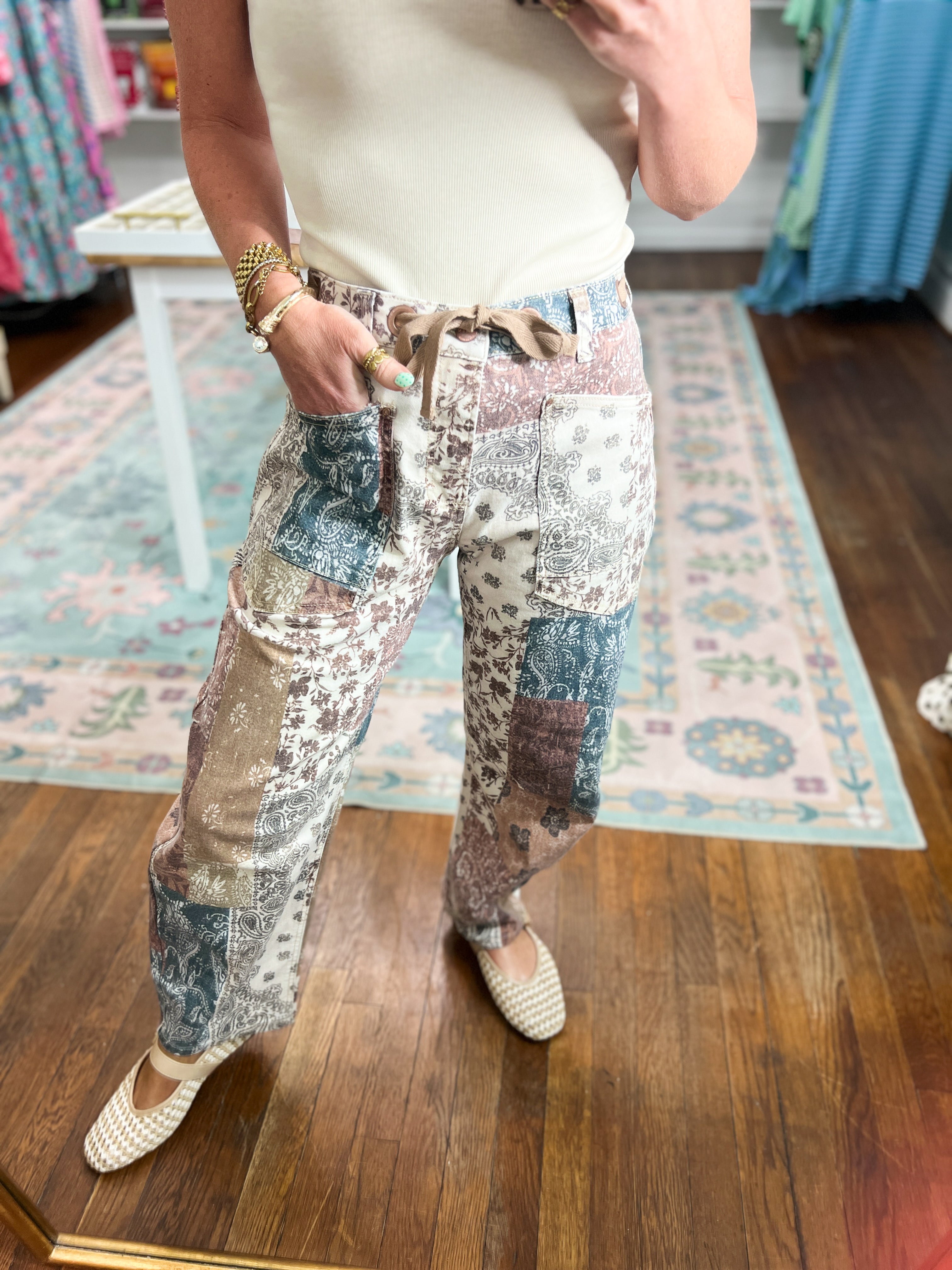 Risen | Slouchy Crop Barrel Pants with Waistband Drawstring and Eyelet Detail