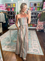 Striped and Stunning Strapless Maxi Dress- Multi