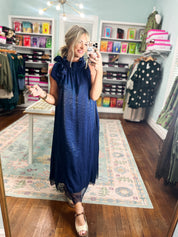 Beautiful Balance Lace Trim Midi Dress - Navy
