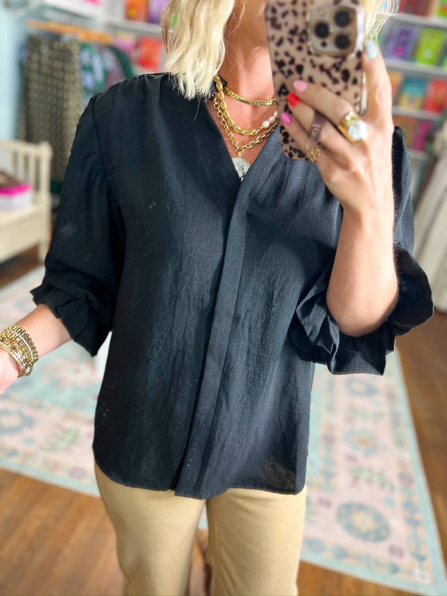 Visions of You  Balloon Sleeve Blouse - Black