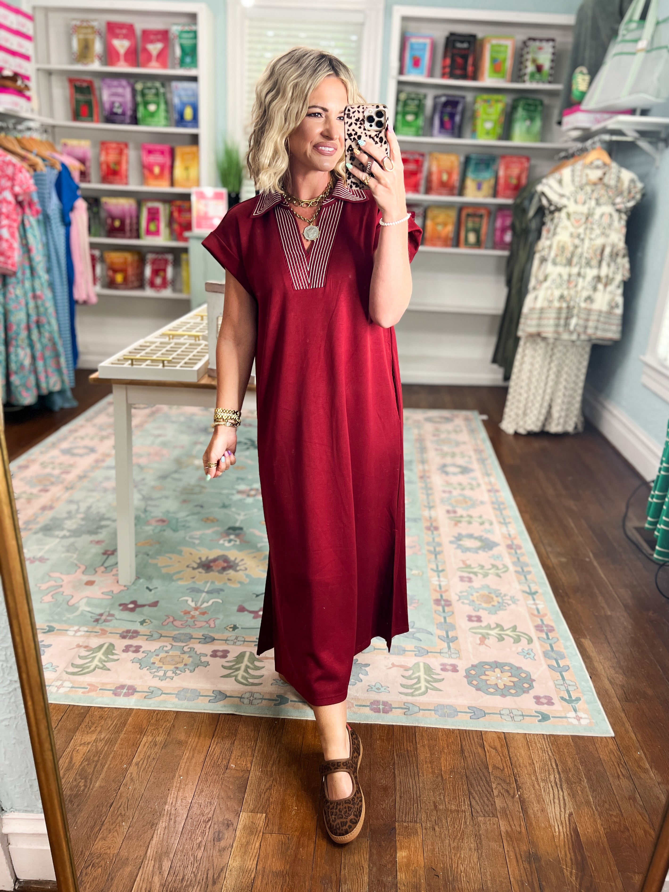 Casual Staple Midi Dress - Burgundy