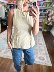 Make My Day Sleeveless Peplum Top - Beige
