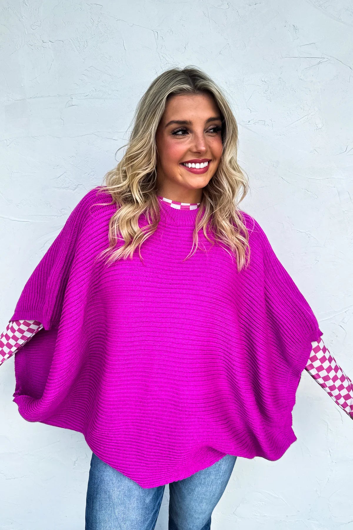 Meg Pullover Poncho Sweater - Magenta