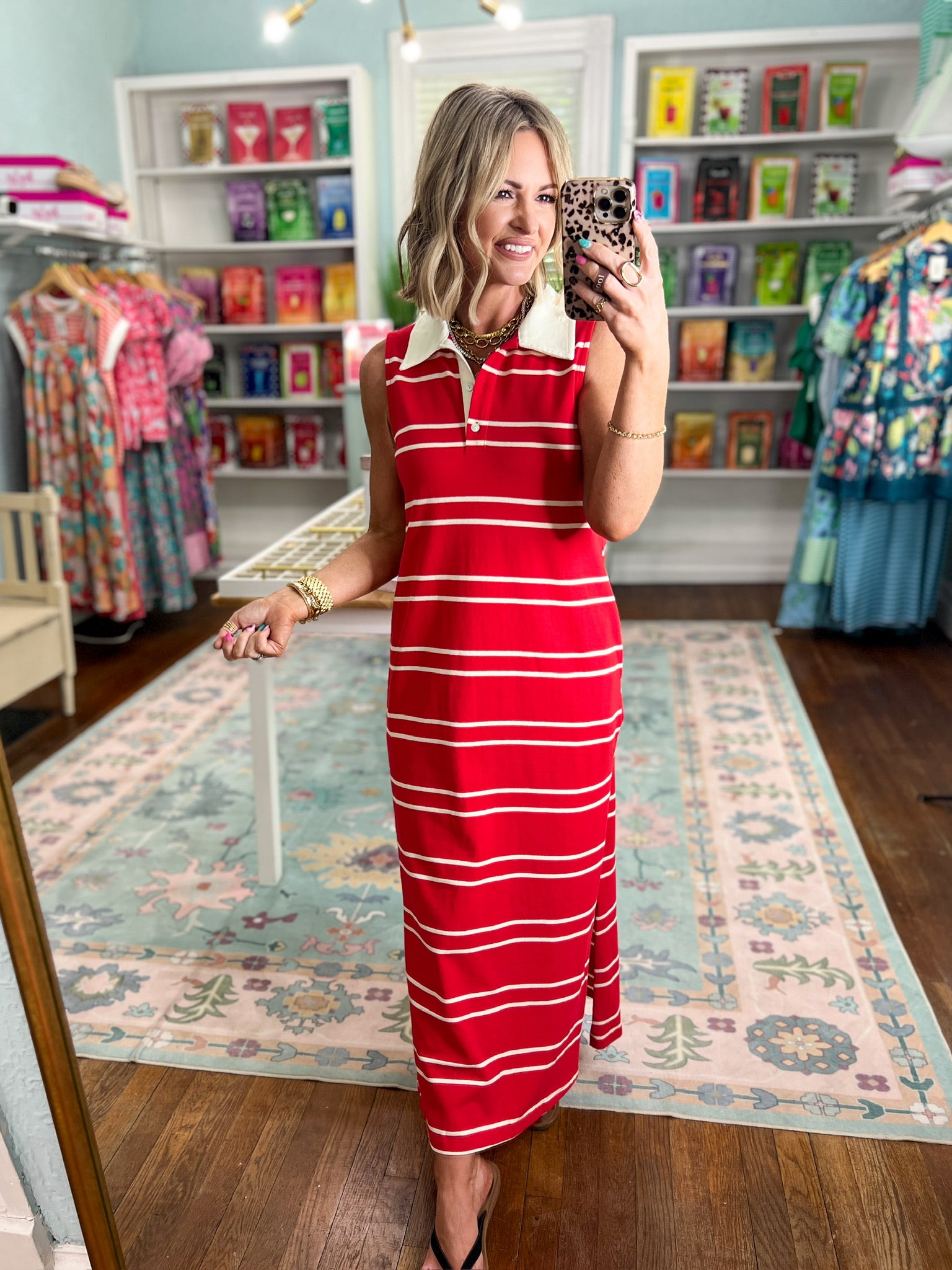 Immediately Yes Striped Midi Dress -Red