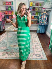 Immediately Yes Striped Midi Dress -Green