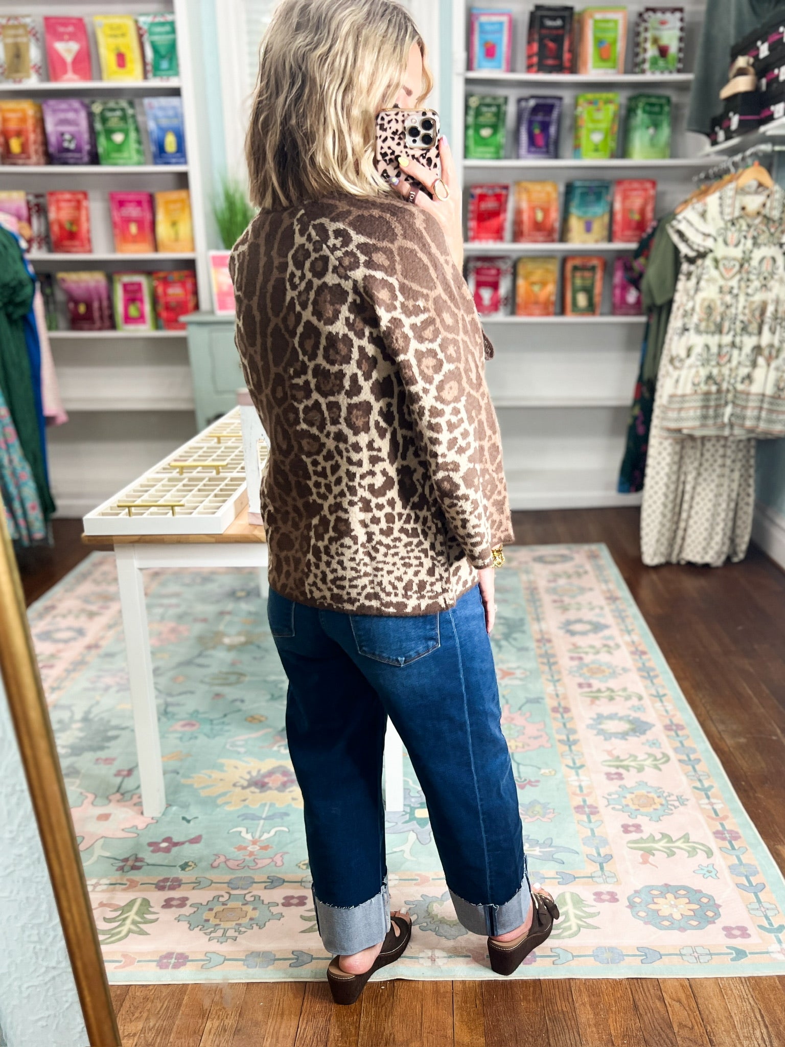 Wild At Heart Leopard Print Sweater Top - Ecru/Mocha