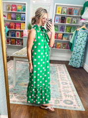 Pretty in Polka Maxi Dress - Green/Pink