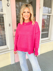 Always Be With You Two Tone Sweater - Hot Pink/Candy Pink