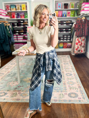 Harvest Plaid Long Sleeve Top - Navy