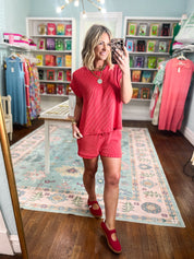 Always Easy Going Cap Sleeve Shorts Set -  Ruby
