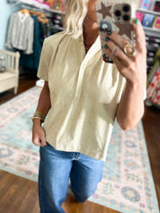 Gentle Ways Stand Collar Top - Beige