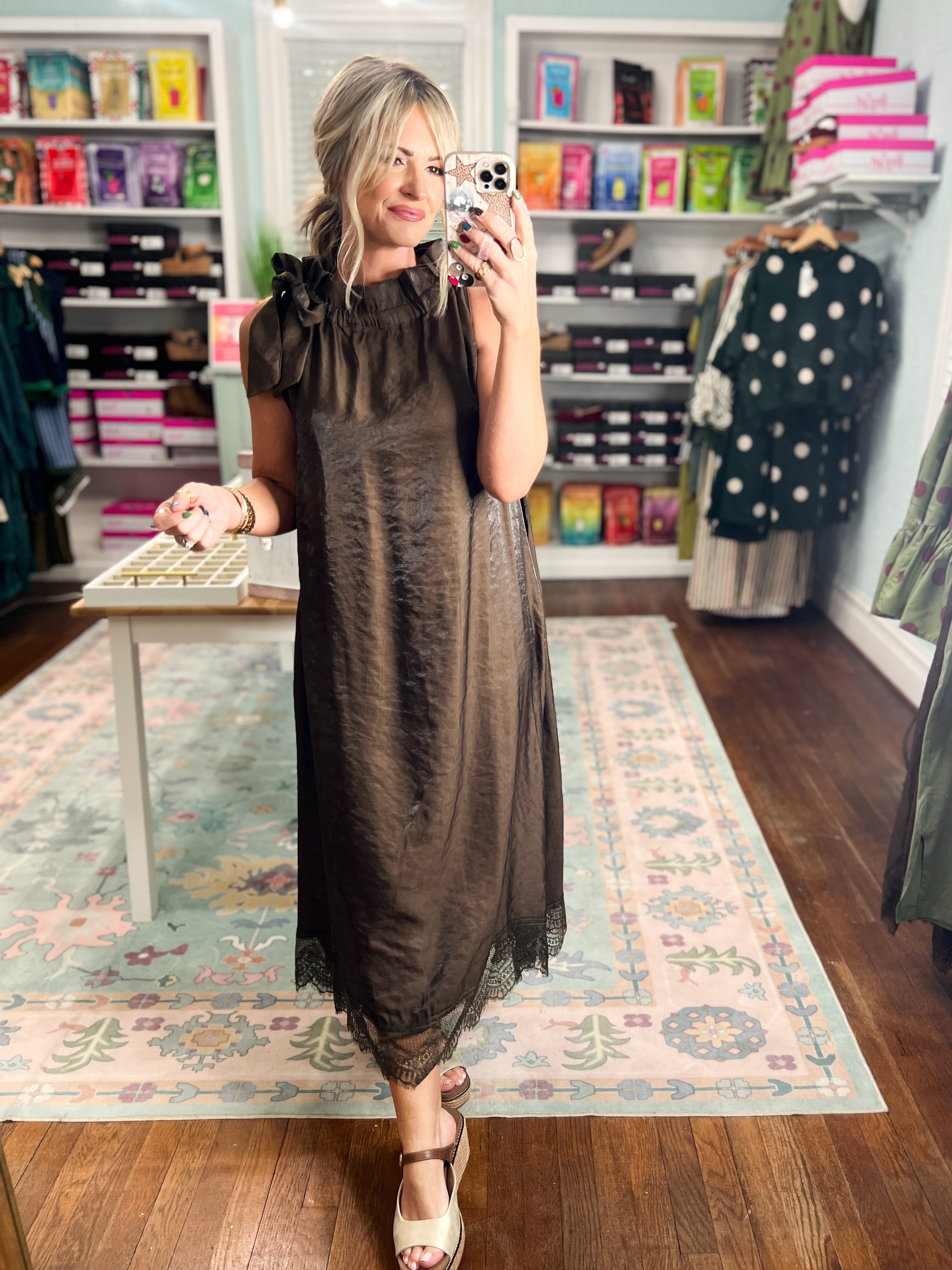 Beautiful Balance Lace Trim Midi Dress - Brown