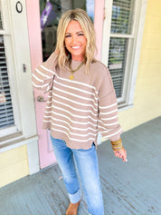 Sucker For You Striped Sweater - Ash Mocha