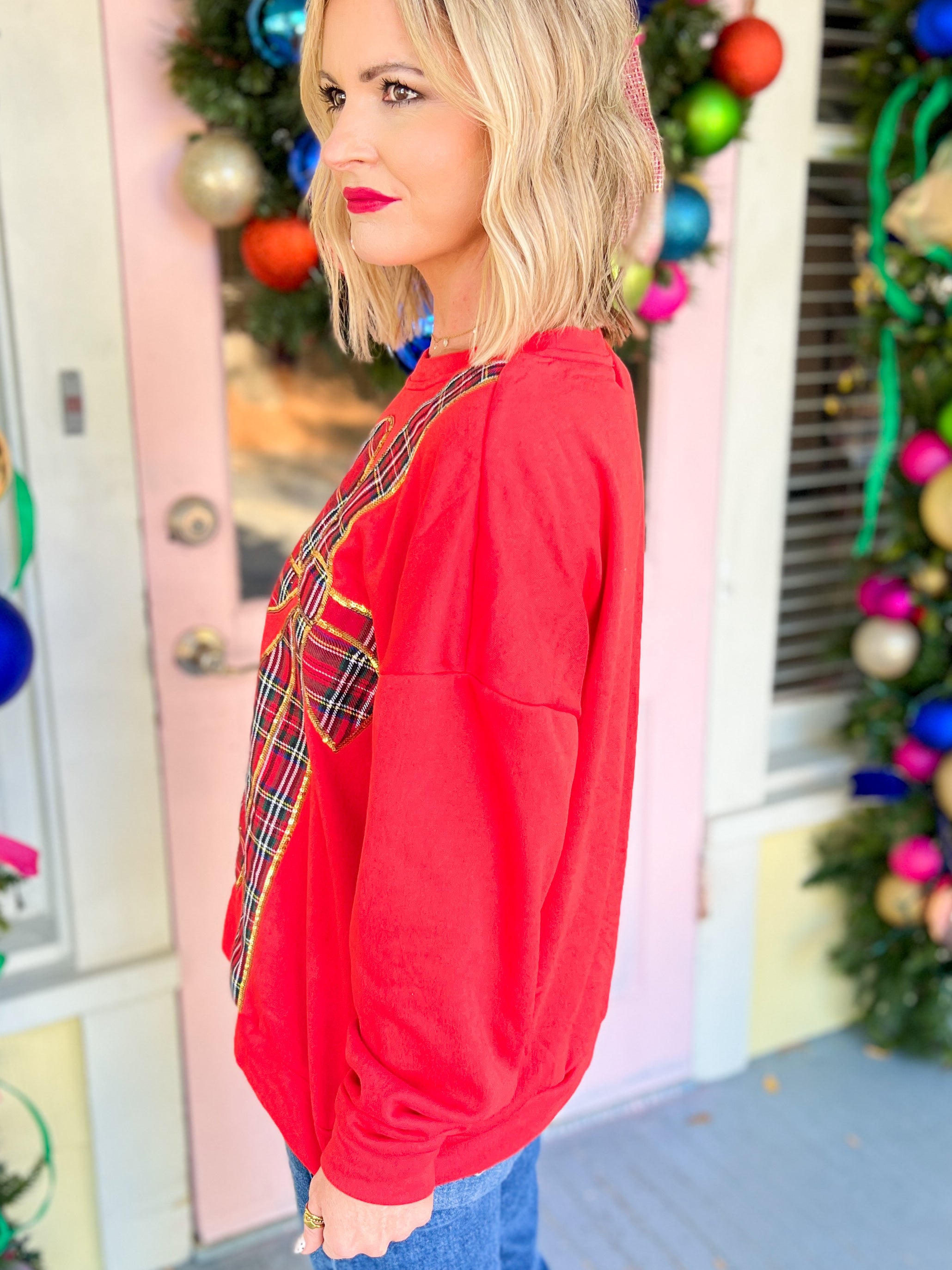 Be the Joy Fleece Pullover - Red/Red Plaid