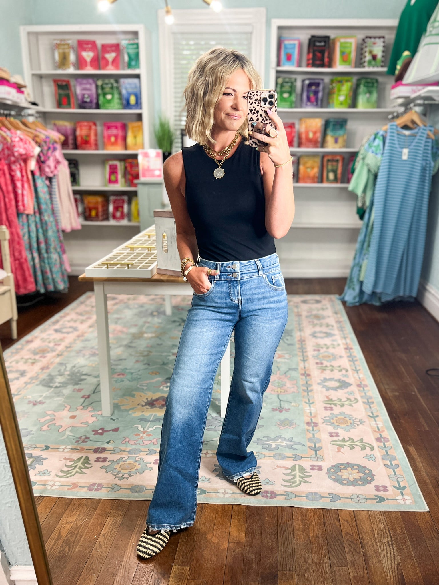 Risen | High Rise Wide Jeans With Double Waist Details