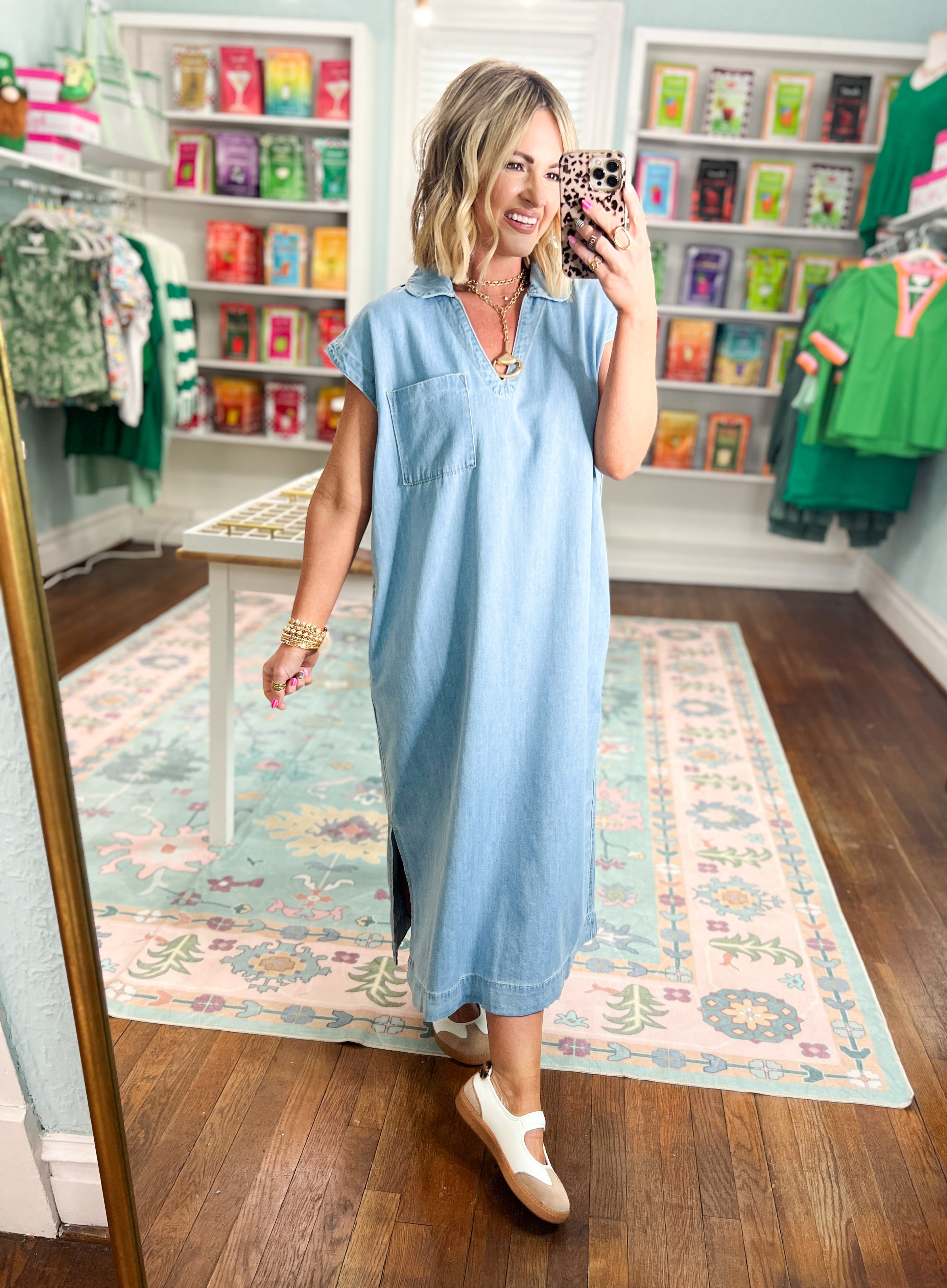 Only For You Collared Denim Dress