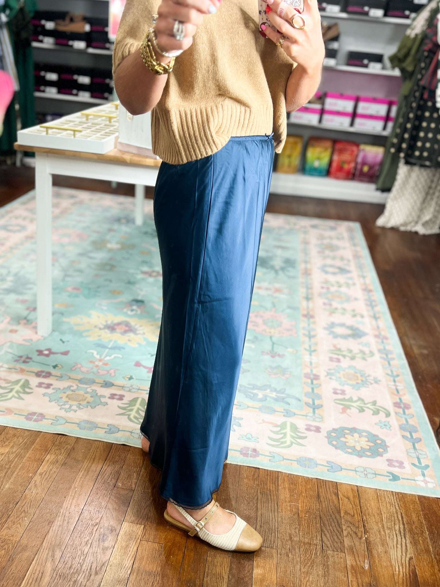 Shared With You Satin Skirt - Navy