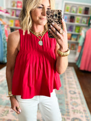You Have My Attention Pleated Sleeveless Top
