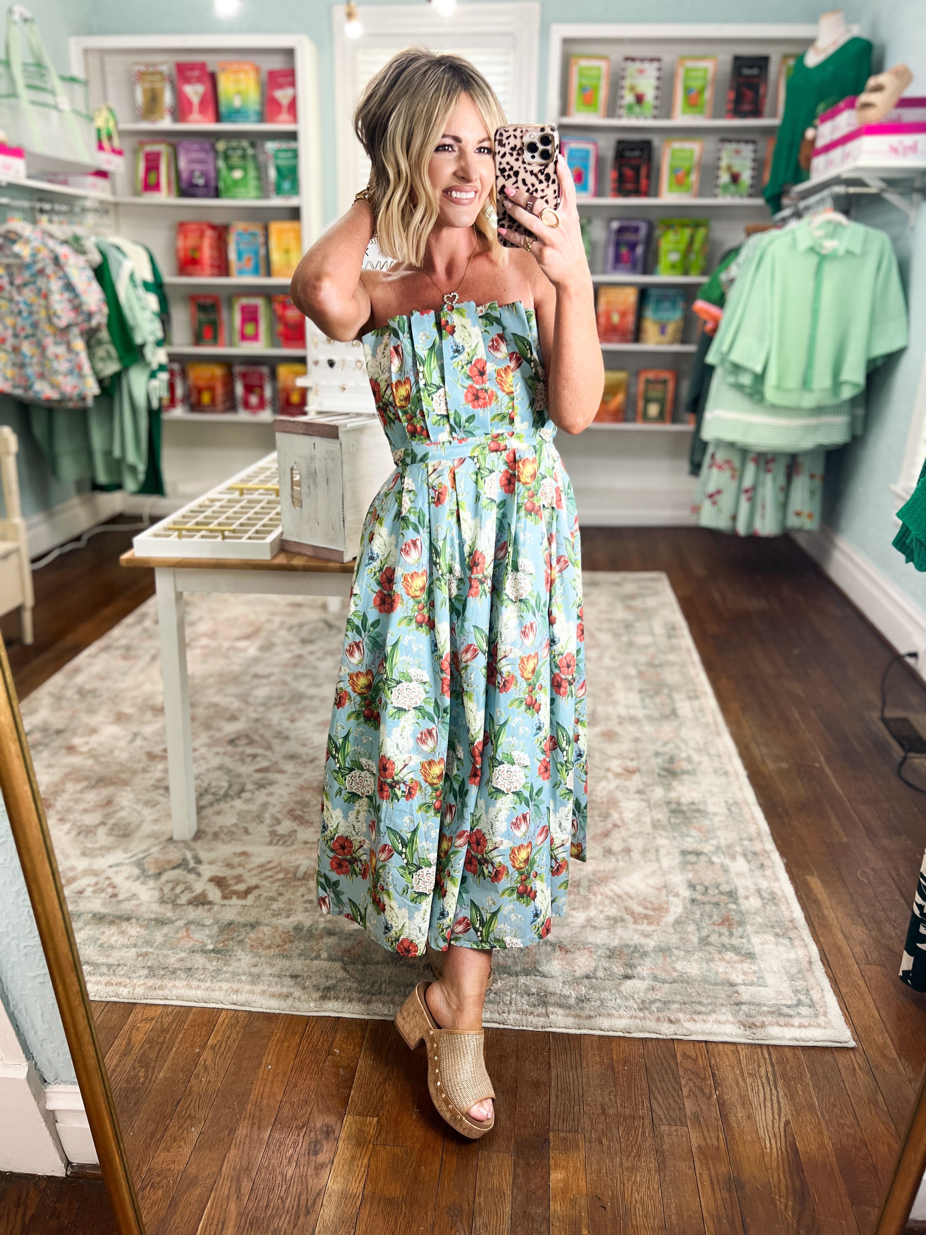 Spring Renewal Strapless Midi Dress - Blue